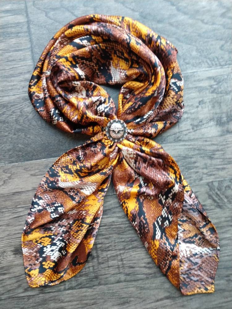 Wild Rag Deep Gold and Brown African Snakeskin Cowboy Western Neck Scarf Bandanna by Double B Wild Rags