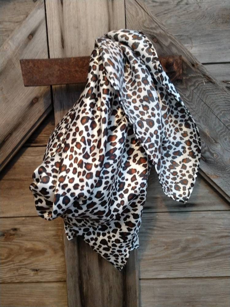 Wild Rag White and Brown small Cheetah print Cowboy Western Neck Scarf Bandanna by Double B Wild Rags