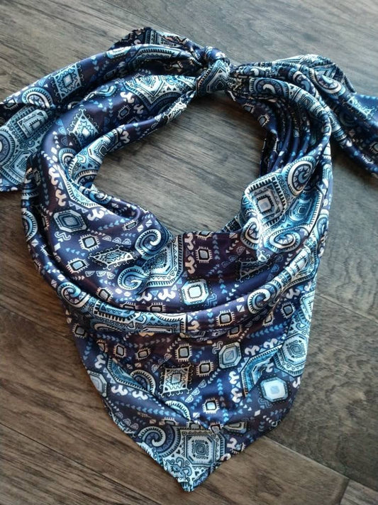 Wild Rag Blue and Silver Mayan Aztec Tribal Print Western Cowboy Neck Scarf Bandana by Double B Wild Rags