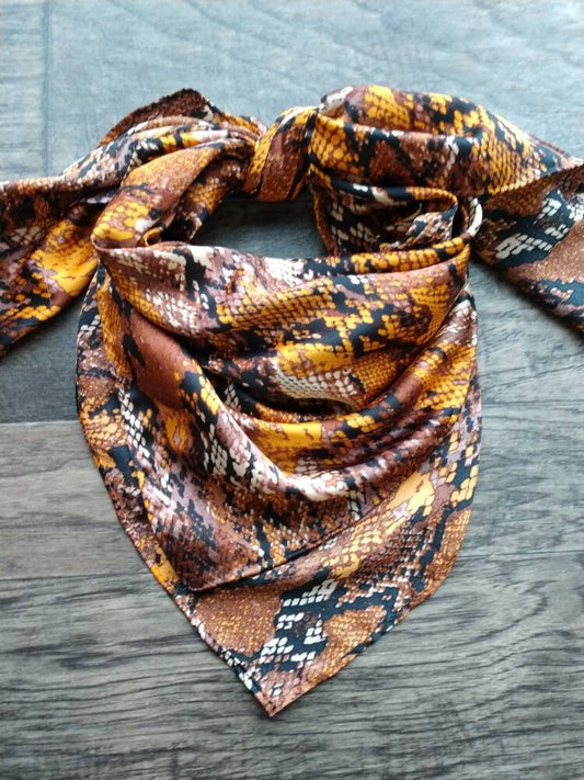 Wild Rag Deep Gold and Brown African Snakeskin Cowboy Western Neck Scarf Bandanna by Double B Wild Rags