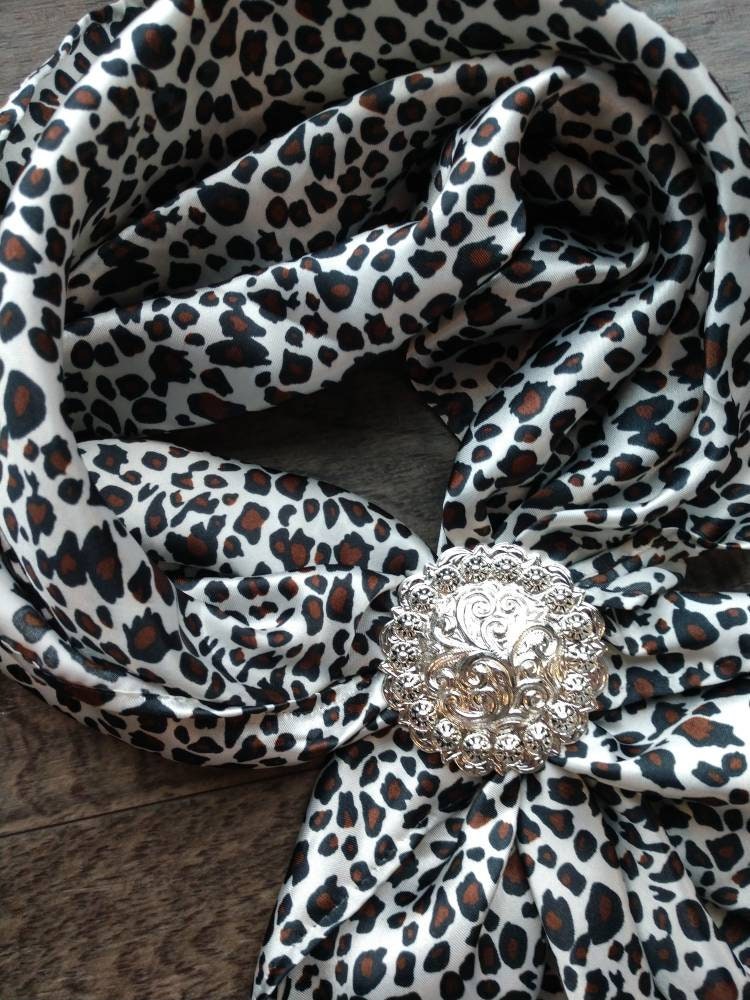 Wild Rag White and Brown small Cheetah print Cowboy Western Neck Scarf Bandanna by Double B Wild Rags