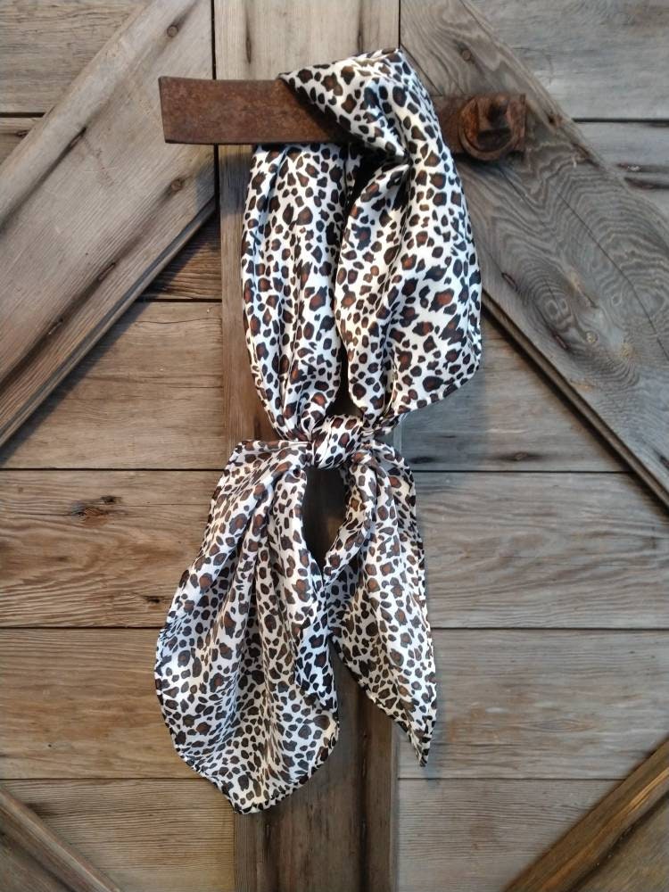 Wild Rag White and Brown small Cheetah print Cowboy Western Neck Scarf Bandanna by Double B Wild Rags