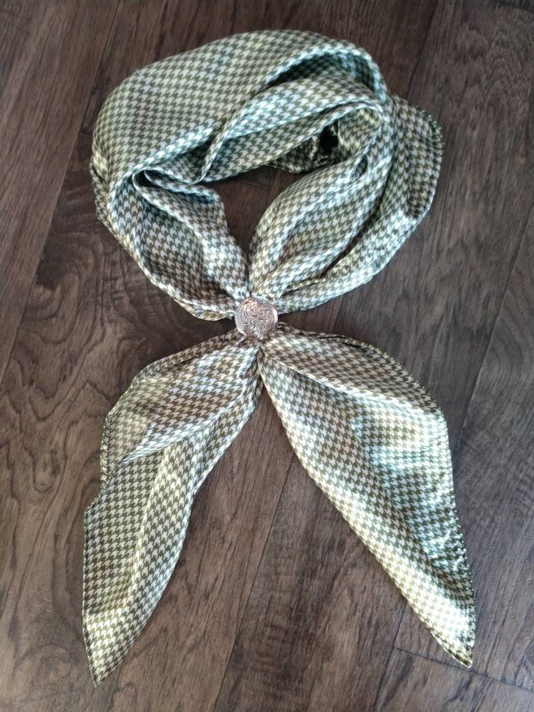 Wild Rag Dark Sage Green and White Gingham Houndstooth Cowboy Western Neck Scarf Bandanna by Double B Wild Rags