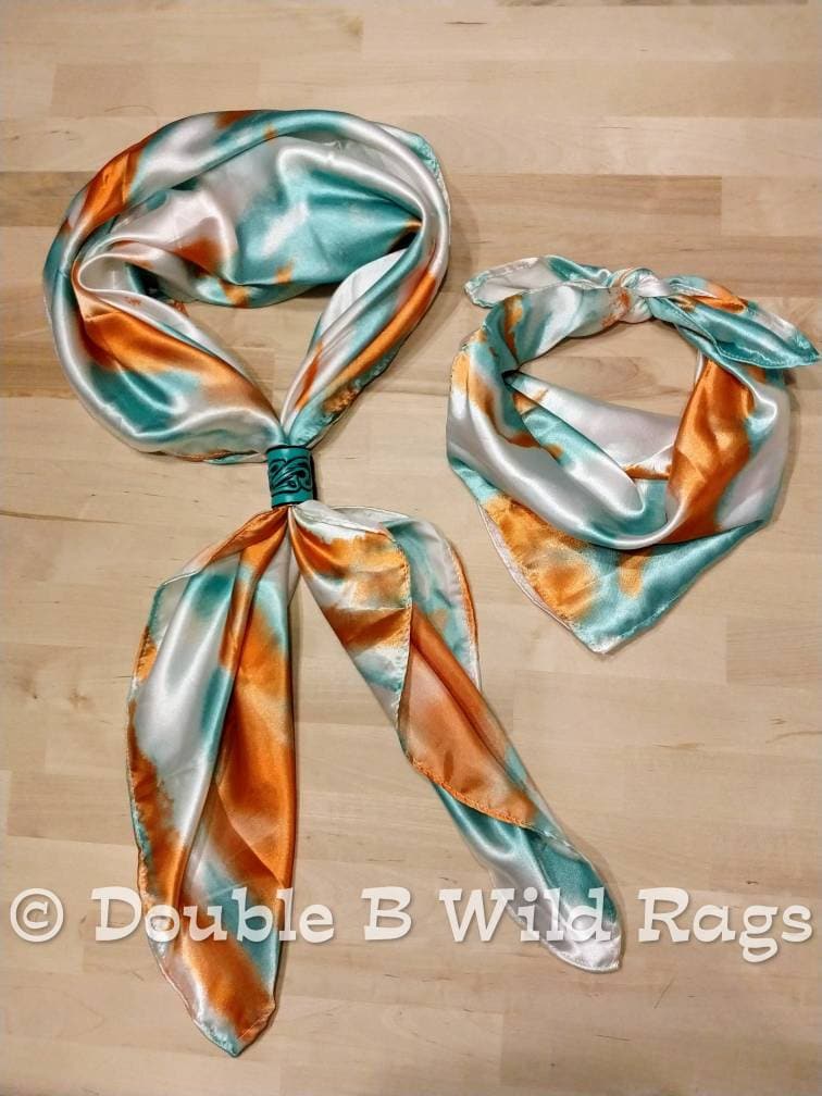 Wild Rag Orange and Light teal green Grunge Patina print Western Cowboy Neck Scarf Bandana by Double B Wild Rags
