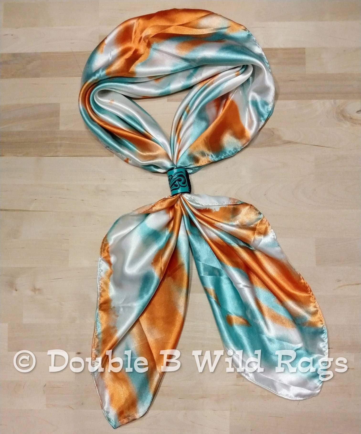 Wild Rag Orange and Light teal green Grunge Patina print Western Cowboy Neck Scarf Bandana by Double B Wild Rags