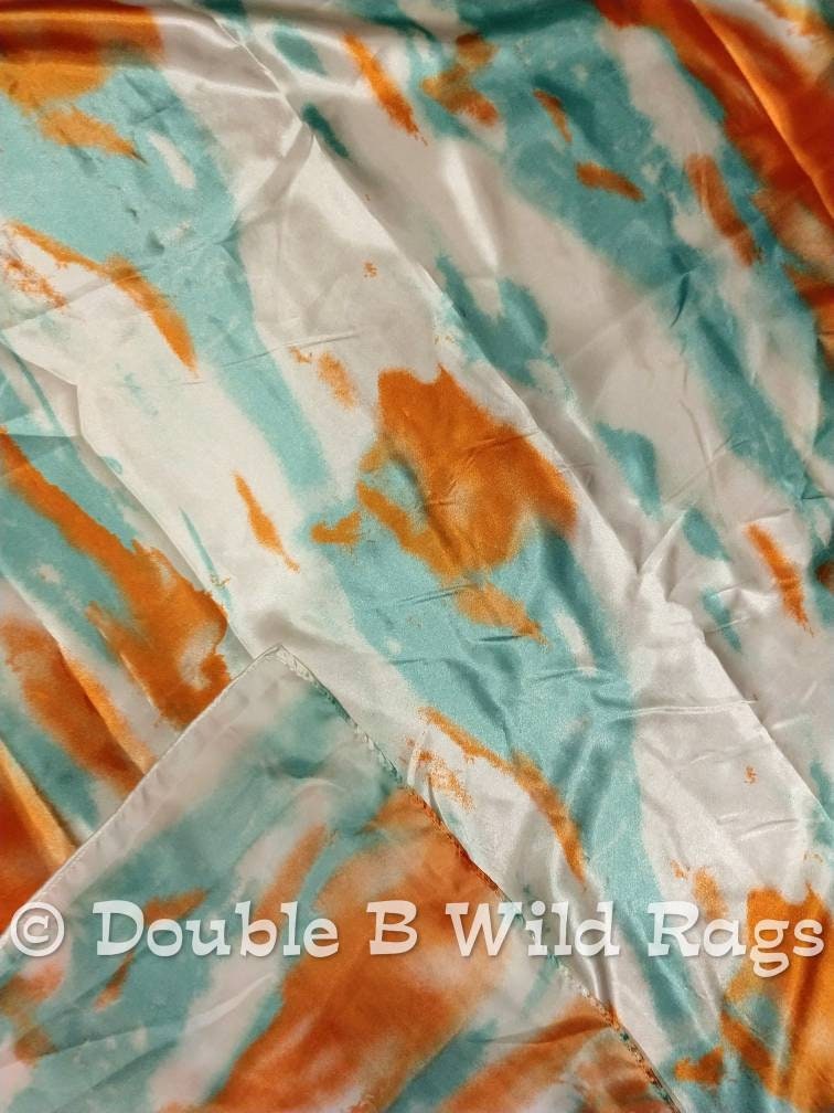 Wild Rag Orange and Light teal green Grunge Patina print Western Cowboy Neck Scarf Bandana by Double B Wild Rags