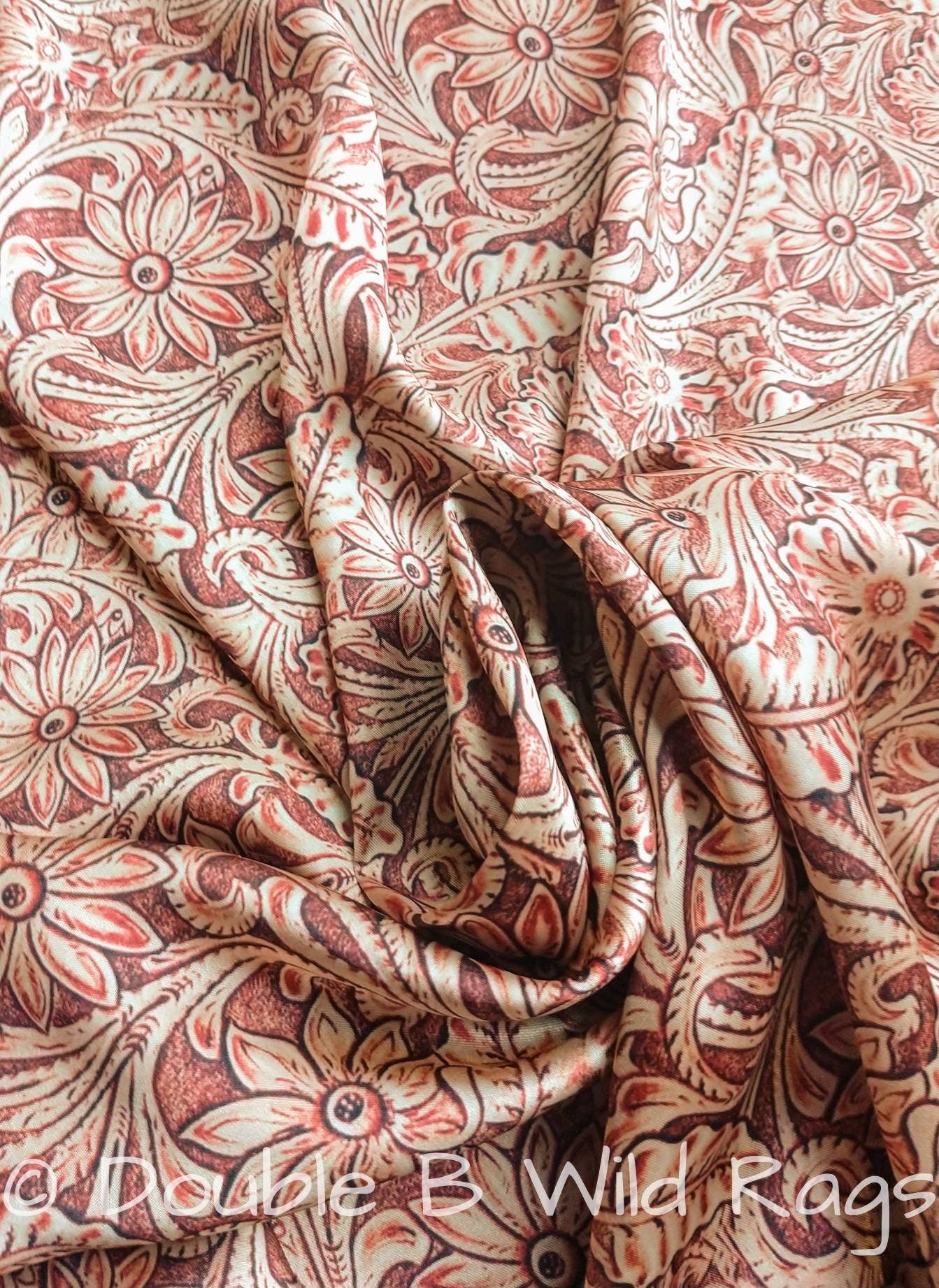 Wild Rag Floral Tooled Leather light tan Cowboy Western Neck Scarf Bandanna by Double B Wild Rags