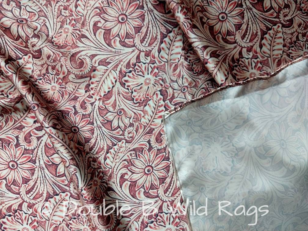 Wild Rag Floral Tooled Leather light tan Cowboy Western Neck Scarf Bandanna by Double B Wild Rags