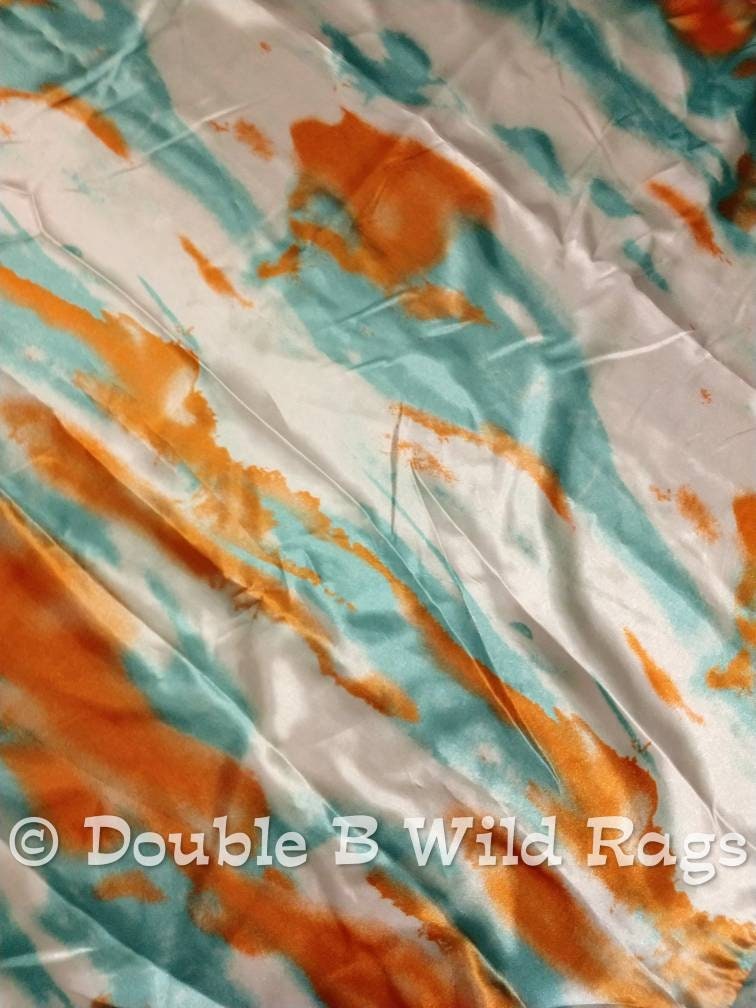 Wild Rag Orange and Light teal green Grunge Patina print Western Cowboy Neck Scarf Bandana by Double B Wild Rags