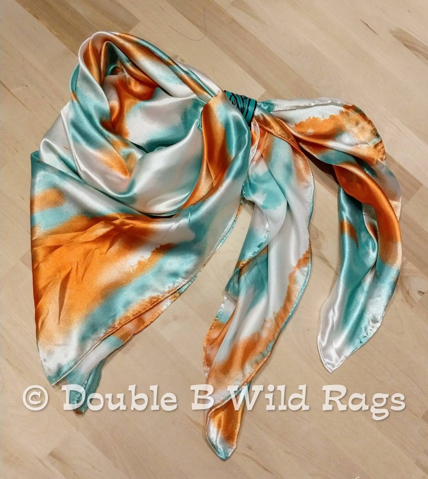 Wild Rag Orange and Light teal green Grunge Patina print Western Cowboy Neck Scarf Bandana by Double B Wild Rags