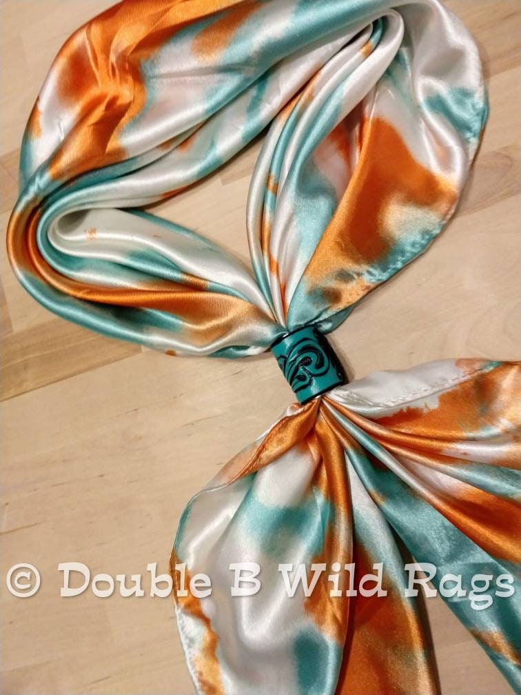 Wild Rag Orange and Light teal green Grunge Patina print Western Cowboy Neck Scarf Bandana by Double B Wild Rags