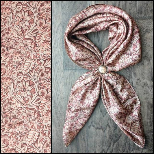 Wild Rag Floral Tooled Leather light tan Cowboy Western Neck Scarf Bandanna by Double B Wild Rags