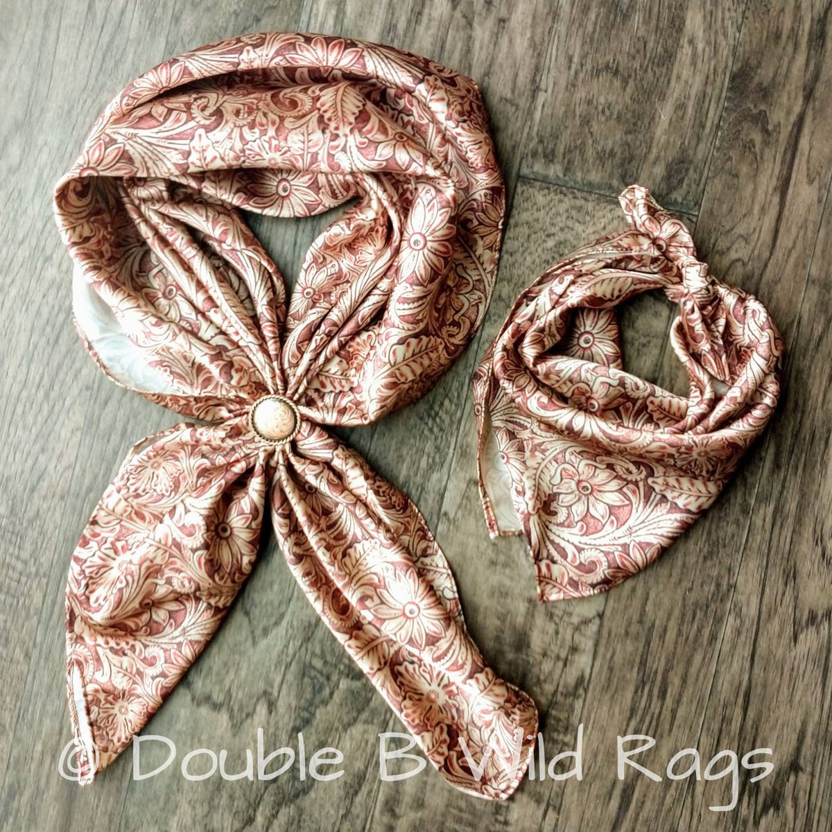 Wild Rag Floral Tooled Leather light tan Cowboy Western Neck Scarf Bandanna by Double B Wild Rags