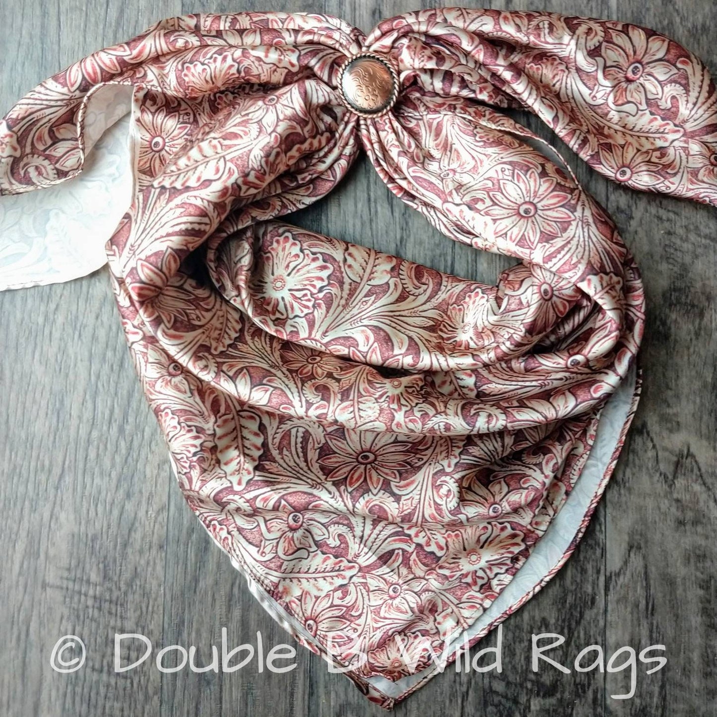 Wild Rag Floral Tooled Leather light tan Cowboy Western Neck Scarf Bandanna by Double B Wild Rags