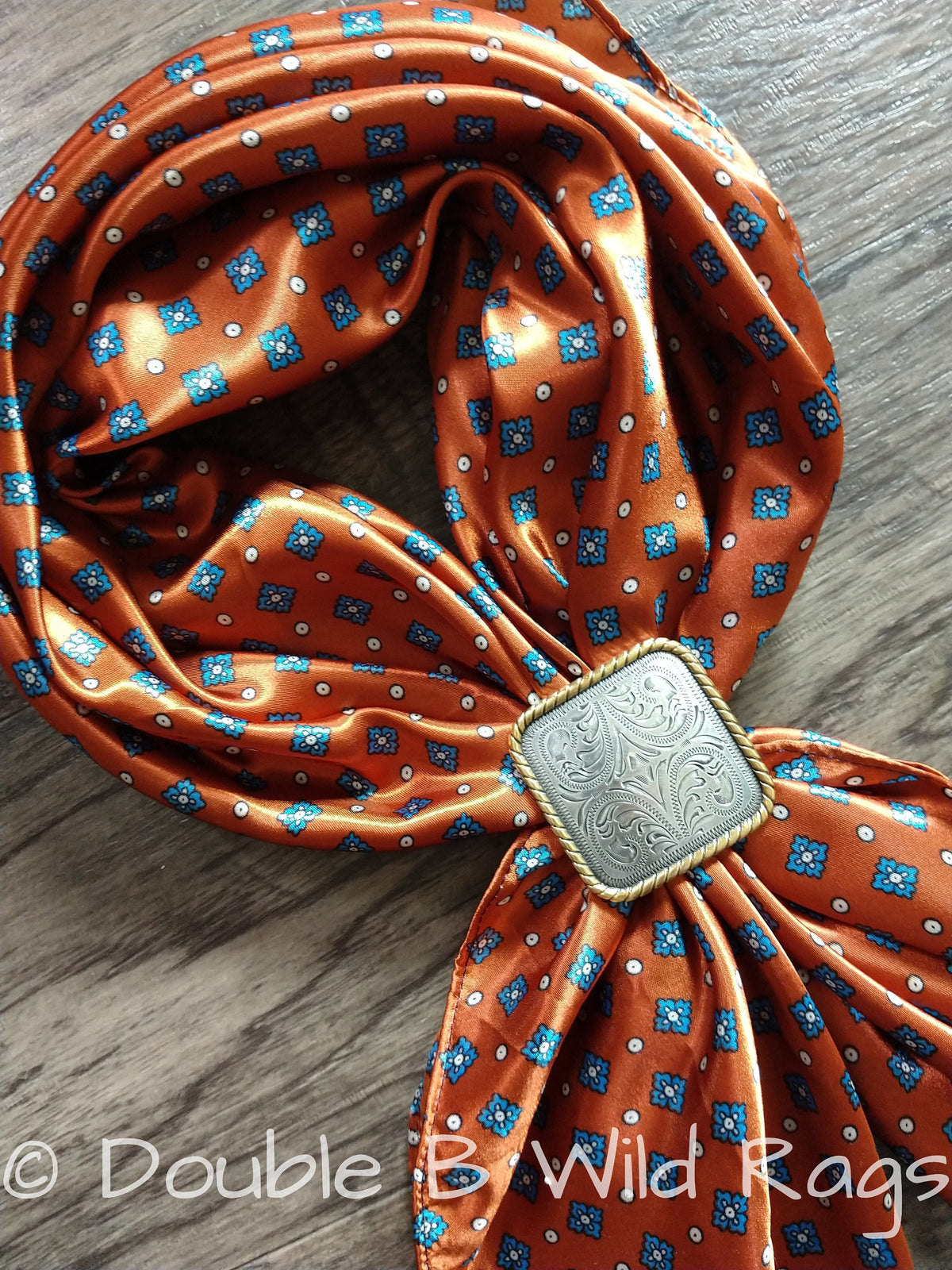 WILD RAG Blue Motif on Burnt Orange Cowboy Western Neck Scarf Bandanna by Double B Wild Rags