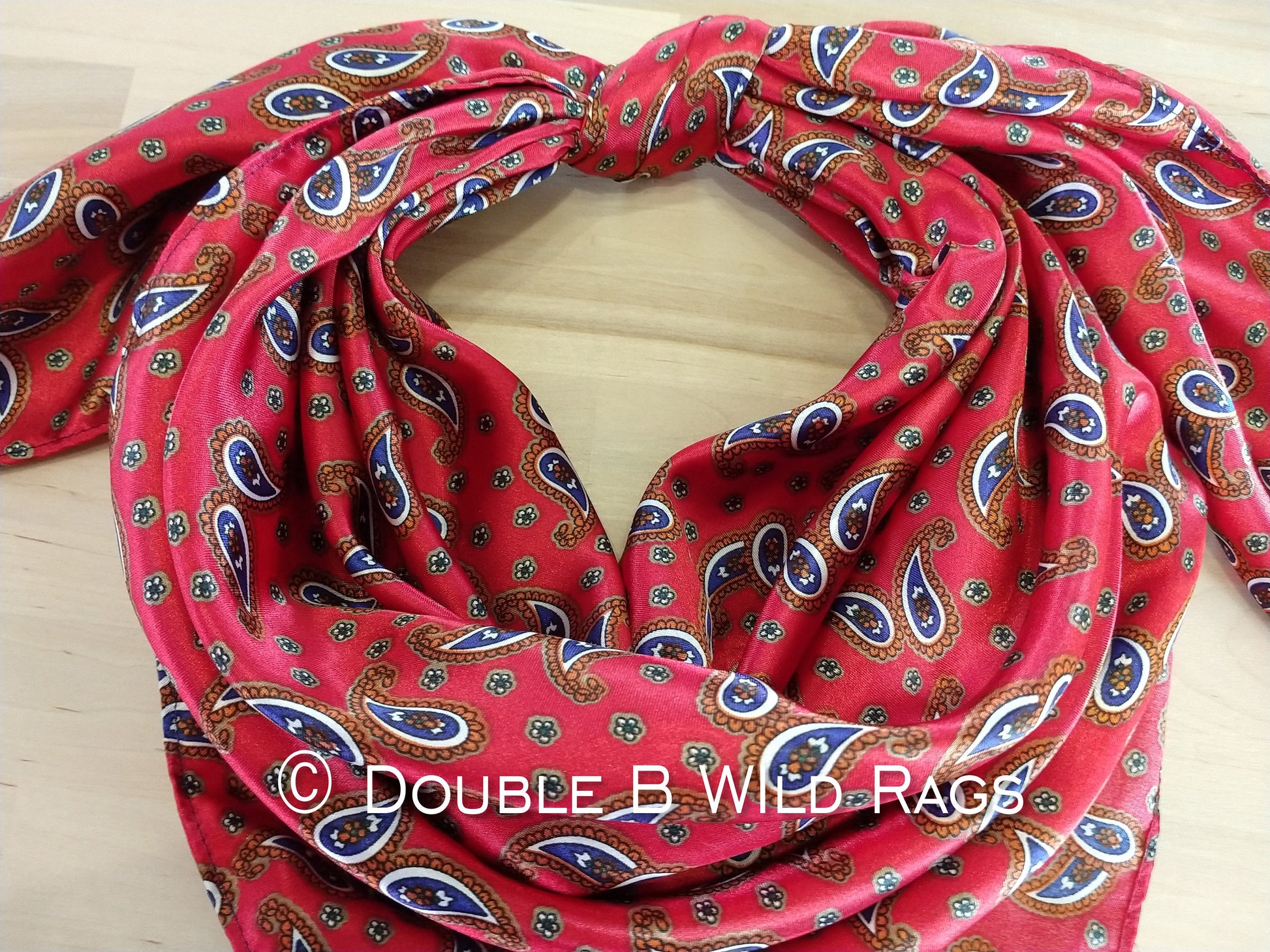 WILD RAG PAISLEY 130 Red, Navy Blue, and Copper Paisley western neck scarf bandanna by Double B Wild Rags