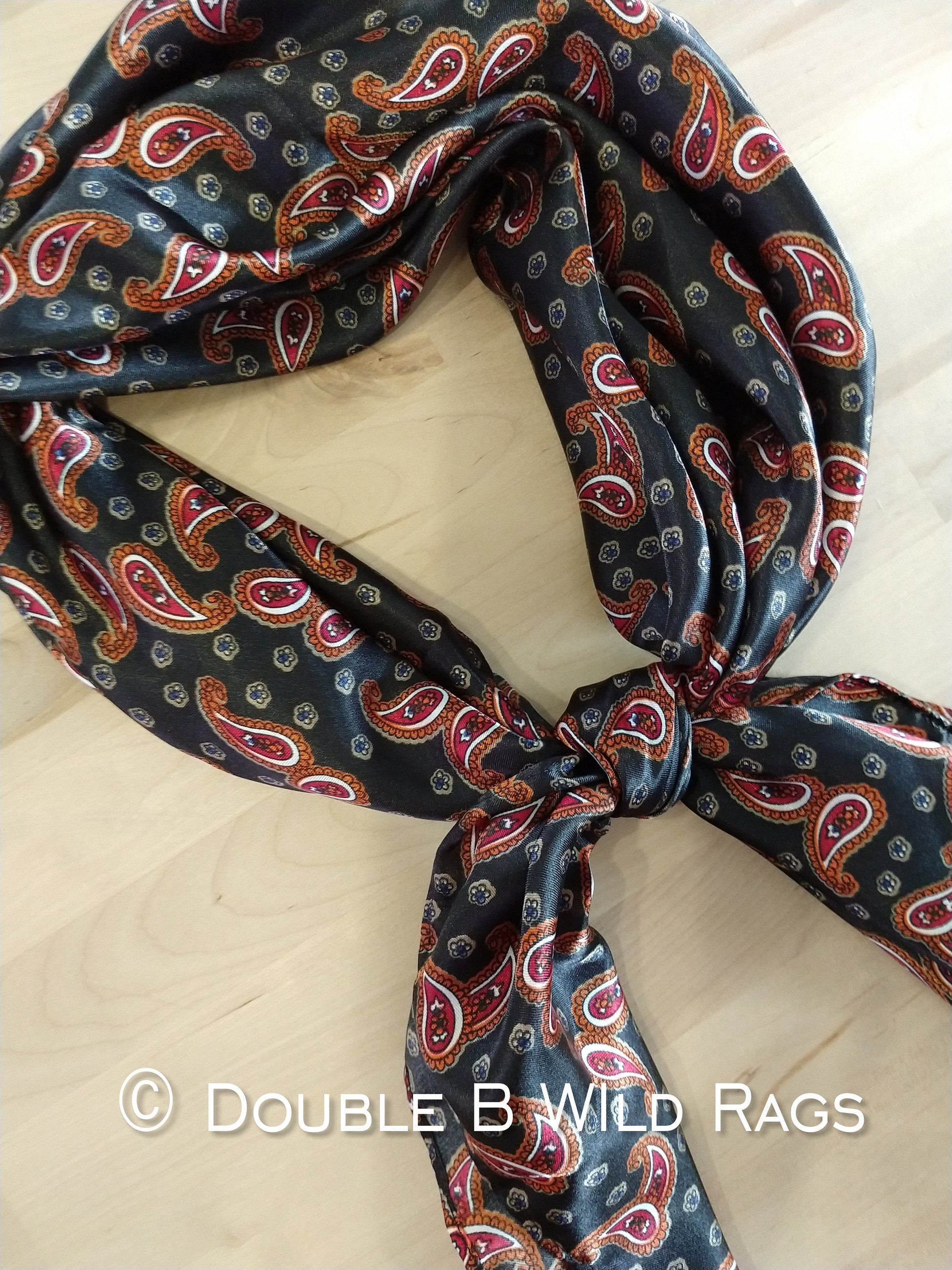 WILD RAG PAISLEY 102 Black, Burgundy, and Copper western neck scarf bandanna by Double B Wild Rags