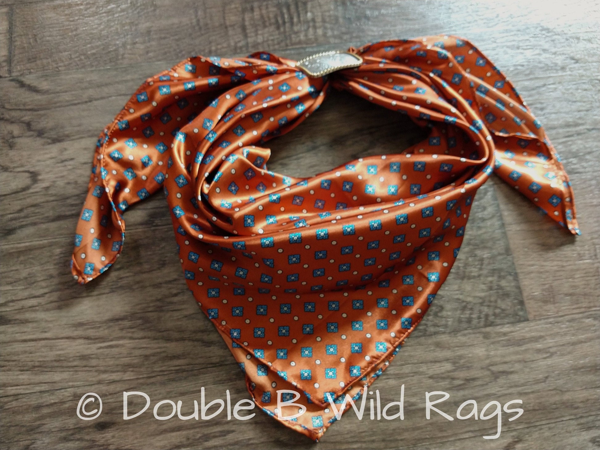WILD RAG Blue Motif on Burnt Orange Cowboy Western Neck Scarf Bandanna by Double B Wild Rags