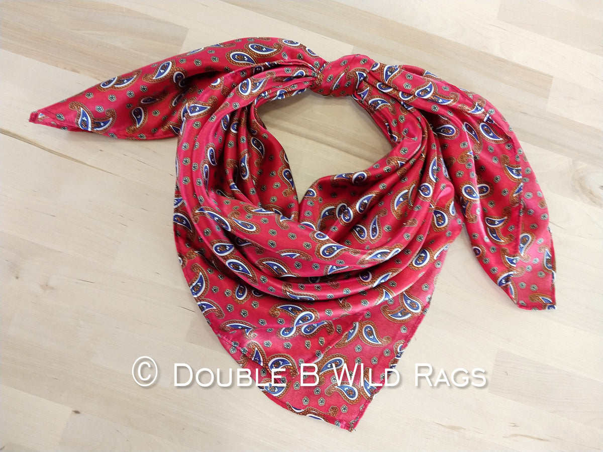 WILD RAG PAISLEY Red, Navy Blue, and Copper Paisley western neck scarf bandanna by Double B Wild Rags