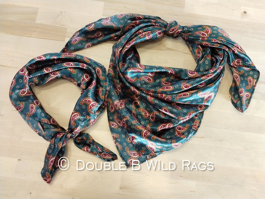 WILD RAG Hunter Green and Copper Paisley western neck scarf bandanna by Double B Wild Rags