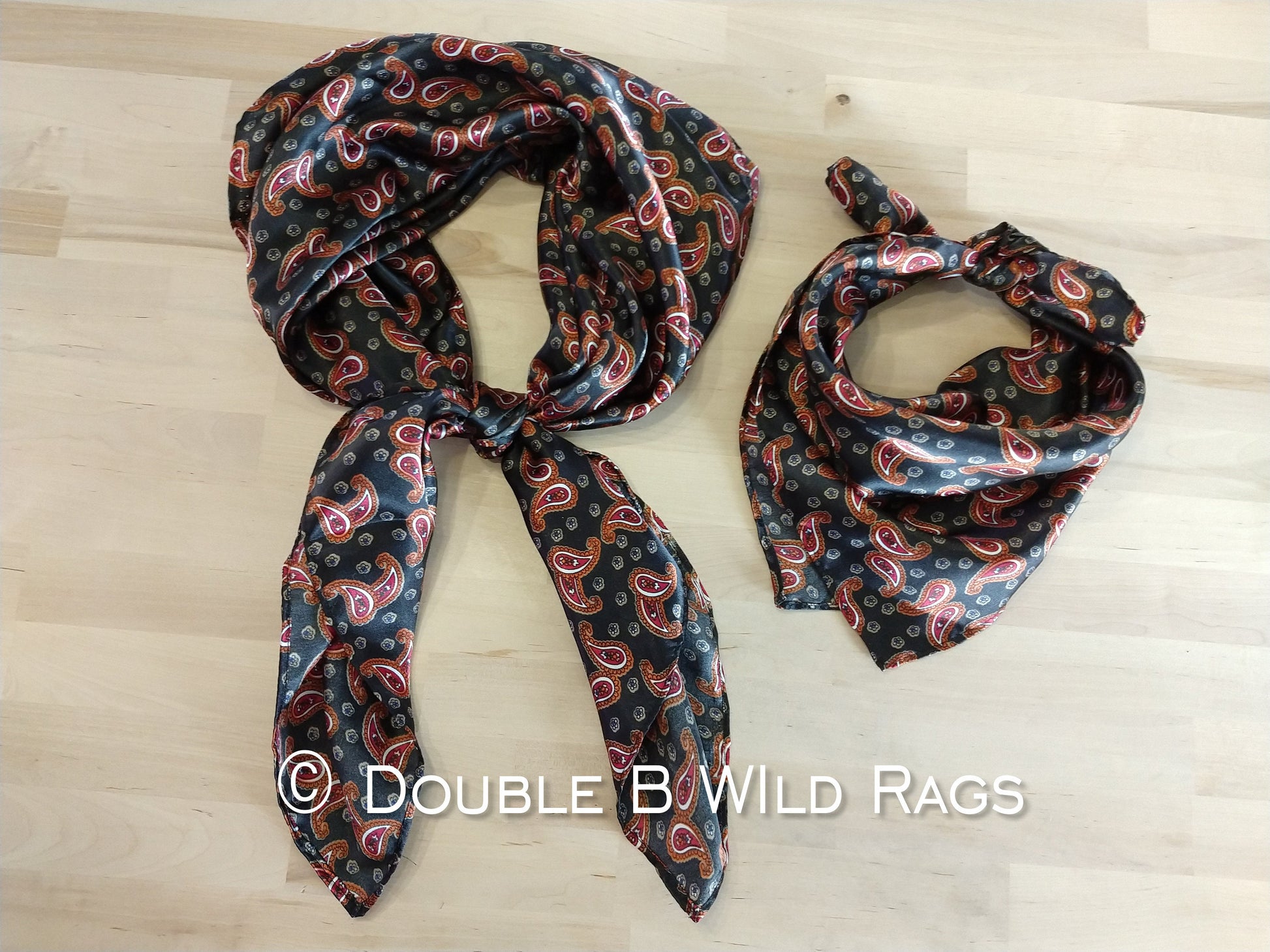 WILD RAG PAISLEY 102 Black, Burgundy, and Copper western neck scarf bandanna by Double B Wild Rags