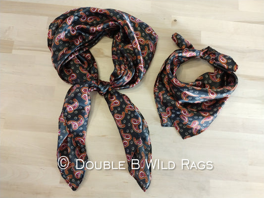 WILD RAG PAISLEY 102 Black, Burgundy, and Copper western neck scarf bandanna by Double B Wild Rags