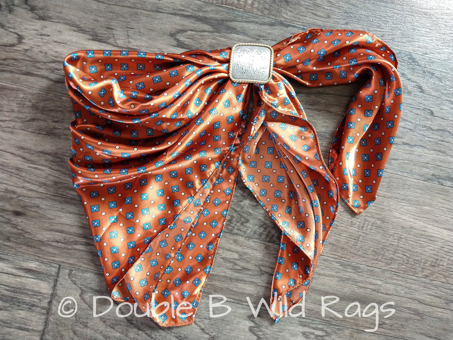 WILD RAG Blue Motif on Burnt Orange Cowboy Western Neck Scarf Bandanna by Double B Wild Rags