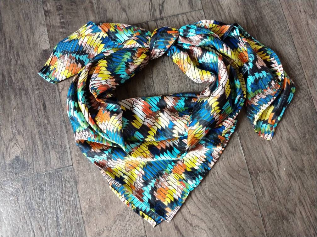 Wild Rag Yellow, Orange, Blue and black Aztec Tribal Print Western Cowboy Neck Scarf Bandana by Double B Wild Rags