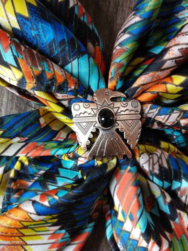 Wild Rag Yellow, Orange, Blue and black Aztec Tribal Print Western Cowboy Neck Scarf Bandana by Double B Wild Rags