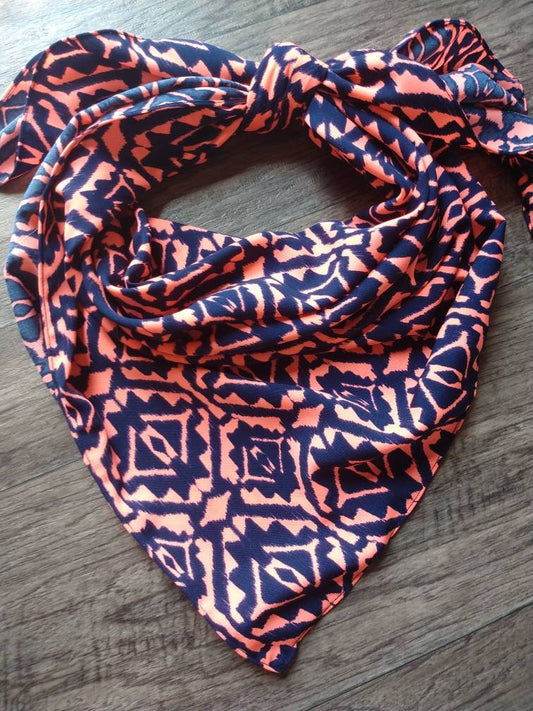 Wild Rag Bright Coral orange/pink and navy blue Southwest Aztec Print Cowboy Western Neck Scarf by Double B Wild Rags