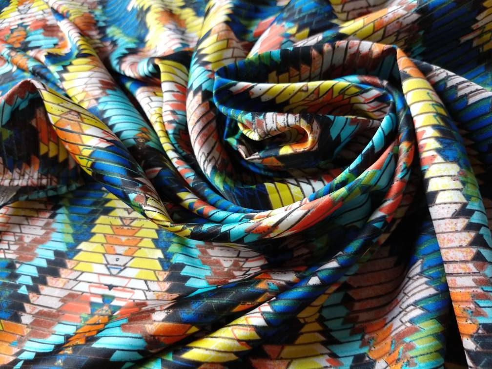 Wild Rag Yellow, Orange, Blue and black Aztec Tribal Print Western Cowboy Neck Scarf Bandana by Double B Wild Rags