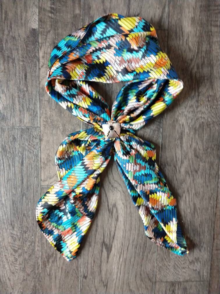 Wild Rag Yellow, Orange, Blue and black Aztec Tribal Print Western Cowboy Neck Scarf Bandana by Double B Wild Rags
