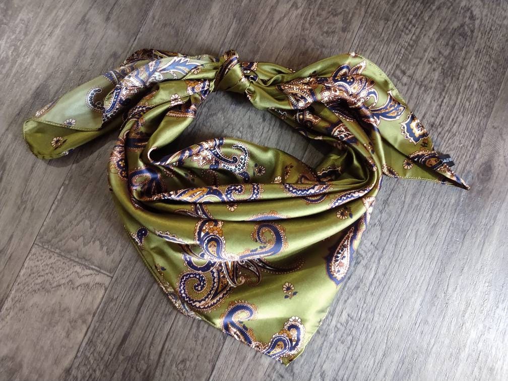 Wild Rag Olive Green with Blue and Gold Paisley Print Western Cowboy Neck Scarf Bandana by Double B Wild Rags