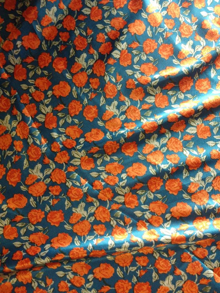 Wild Rag orange red floral on teal blue Western Cowboy Neck Scarf Bandana by Double B Wild Rags