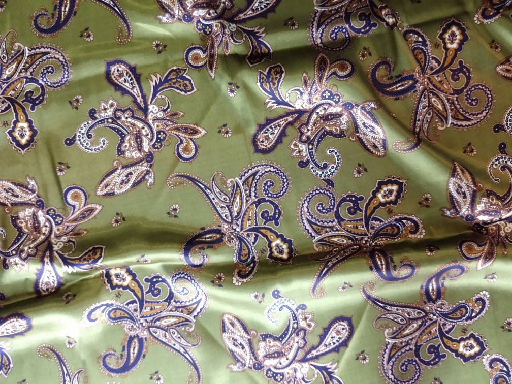 Wild Rag Olive Green with Blue and Gold Paisley Print Western Cowboy Neck Scarf Bandana by Double B Wild Rags