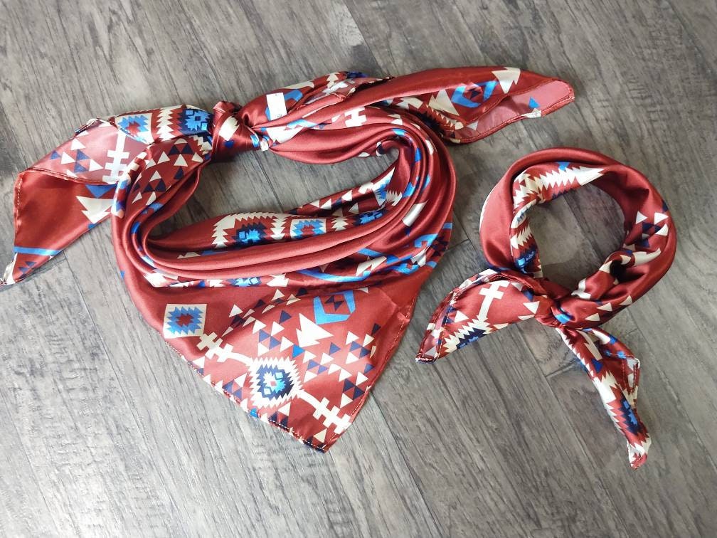 Wild Rag Rusty Orange Red Southwest Aztec Paisley Western Cowboy Neck Scarf Bandana by Double B Wild Rags