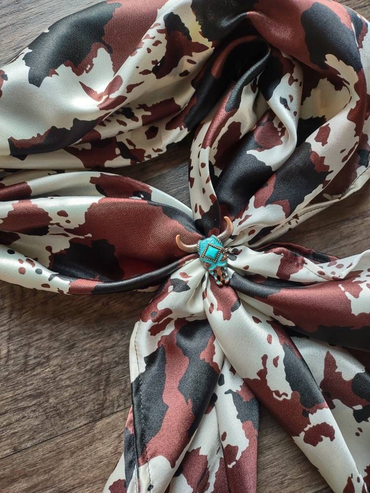 Concho Turquoise and copper Longhorn wild rag scarf slide
