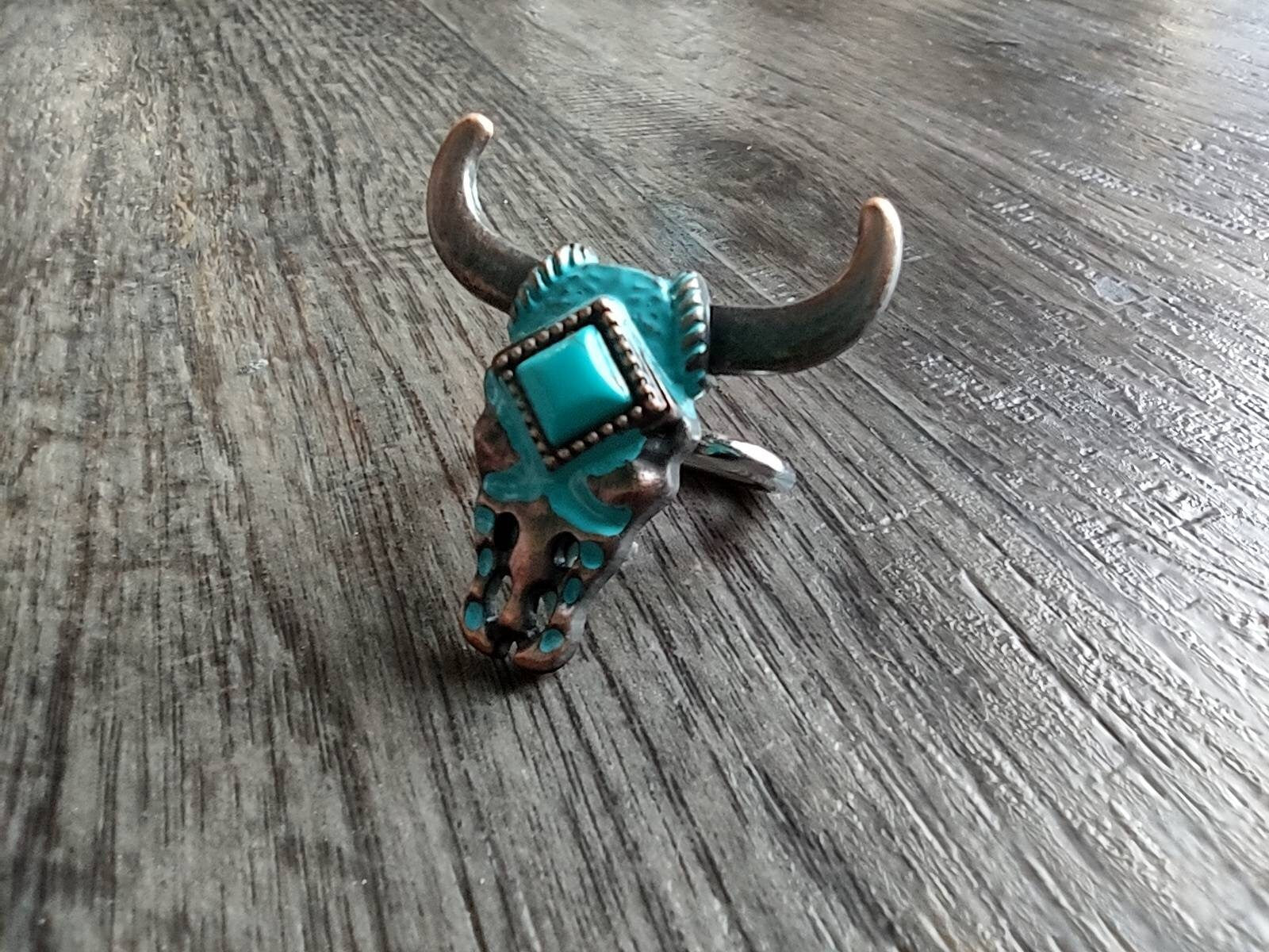 Concho Turquoise and copper Longhorn wild rag scarf slide