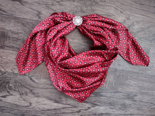WILD RAG Valentine's red with pink hearts Cowboy Western Neck Scarf Bandanna by Double B Wild Rags