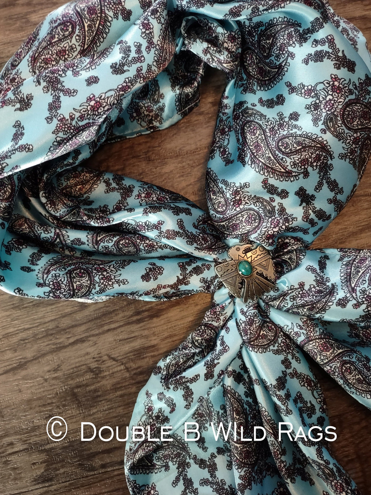 Wild Rag Retro Paisley Turquoise Light Blue Cowboy Western Neck Scarf Bandanna by Double B Wild Rags
