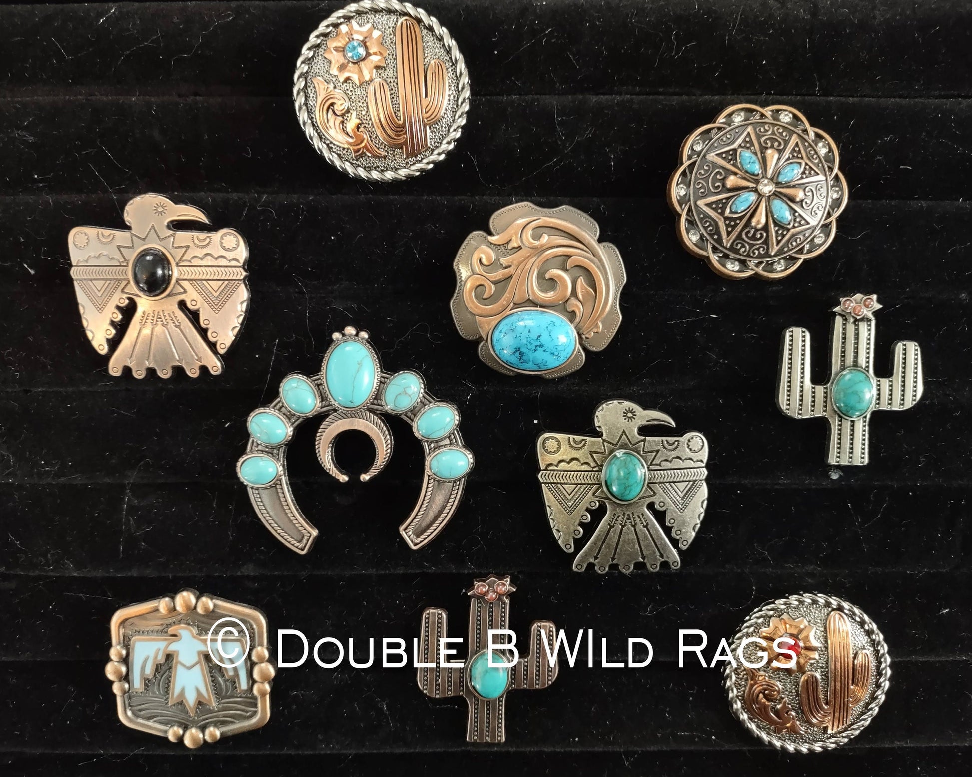 Wild Rag SLIDE 509 Bronze Filigree with turquoise stone accent Concho Scarf Slide from Double B Wild Rags