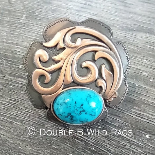 Wild Rag SLIDE 509 Bronze Filigree with turquoise stone accent Concho Scarf Slide from Double B Wild Rags