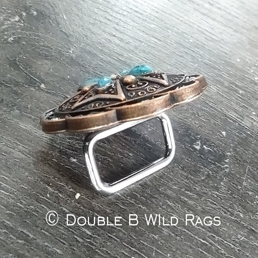 Wild Rag Concho Slide Keeper Cross w/ Turquoise Bead and Rhinestone Concho Scarf Slide from Double B Wild Rags