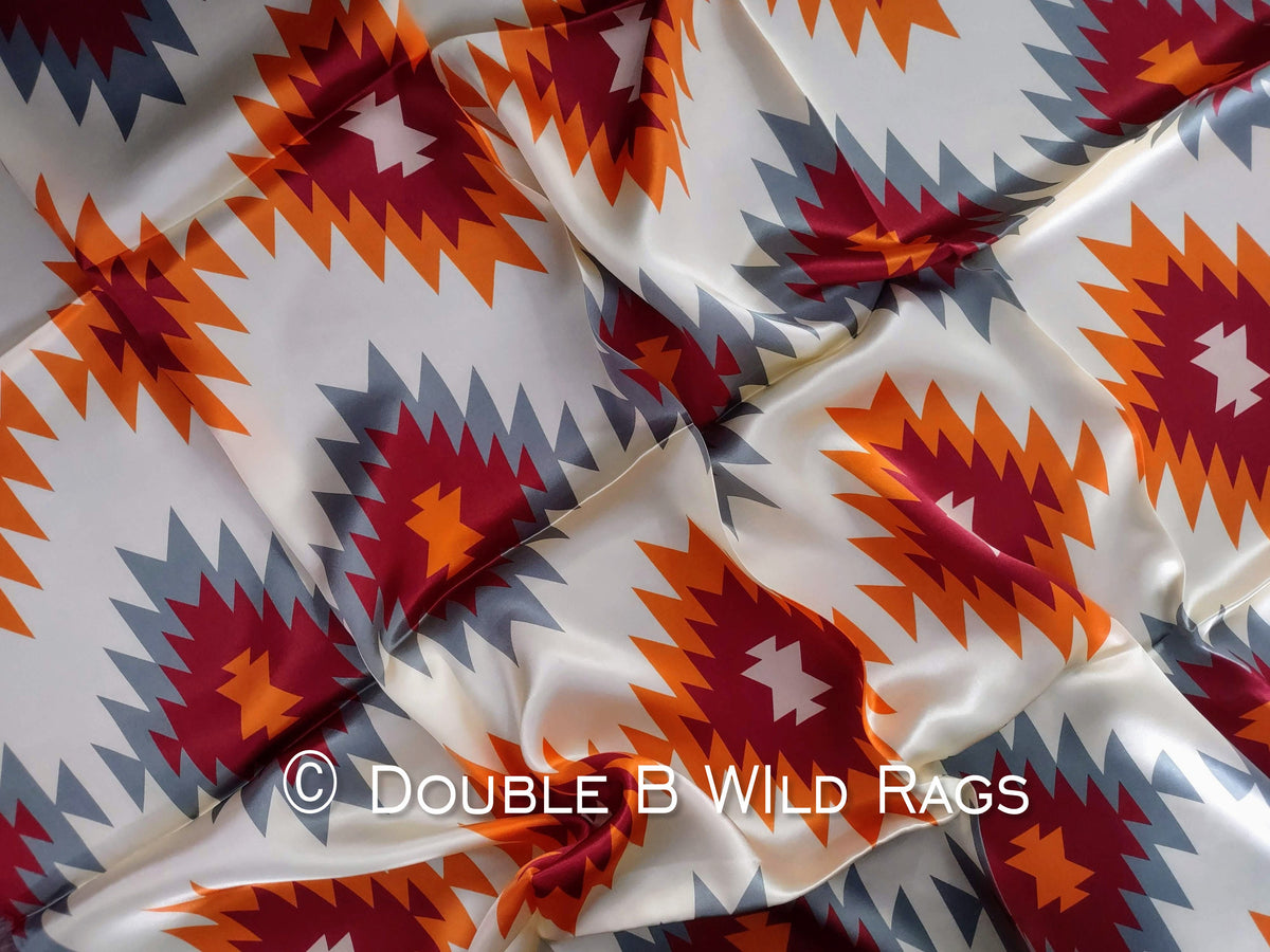 Wild Rag 100% SILK AZTEC Orange, Burgundy, Ivory, Sage gray Cowboy Western Neck Scarf Bandanna by Double B Wild Rags
