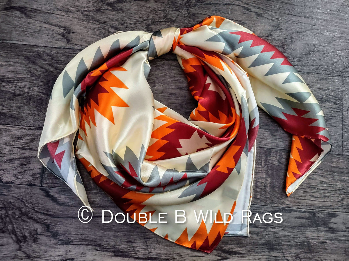 Wild Rag 100% SILK AZTEC Orange, Burgundy, Ivory, Sage gray Cowboy Western Neck Scarf Bandanna by Double B Wild Rags