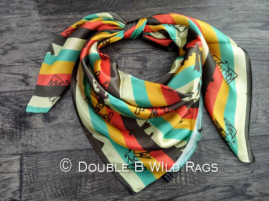Wild Rag 100% SILK 805 Thunderbird Retro Serape Stripe Cowboy Western Neck Scarf Bandanna by Double B Wild Rags