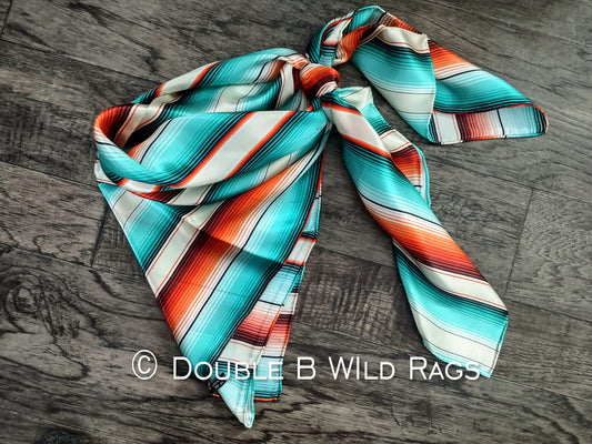 Wild Rag 100% SILK 806 Serape Coral Orange and Turquoise Cowboy Western Neck Scarf Bandanna by Double B Wild Rags