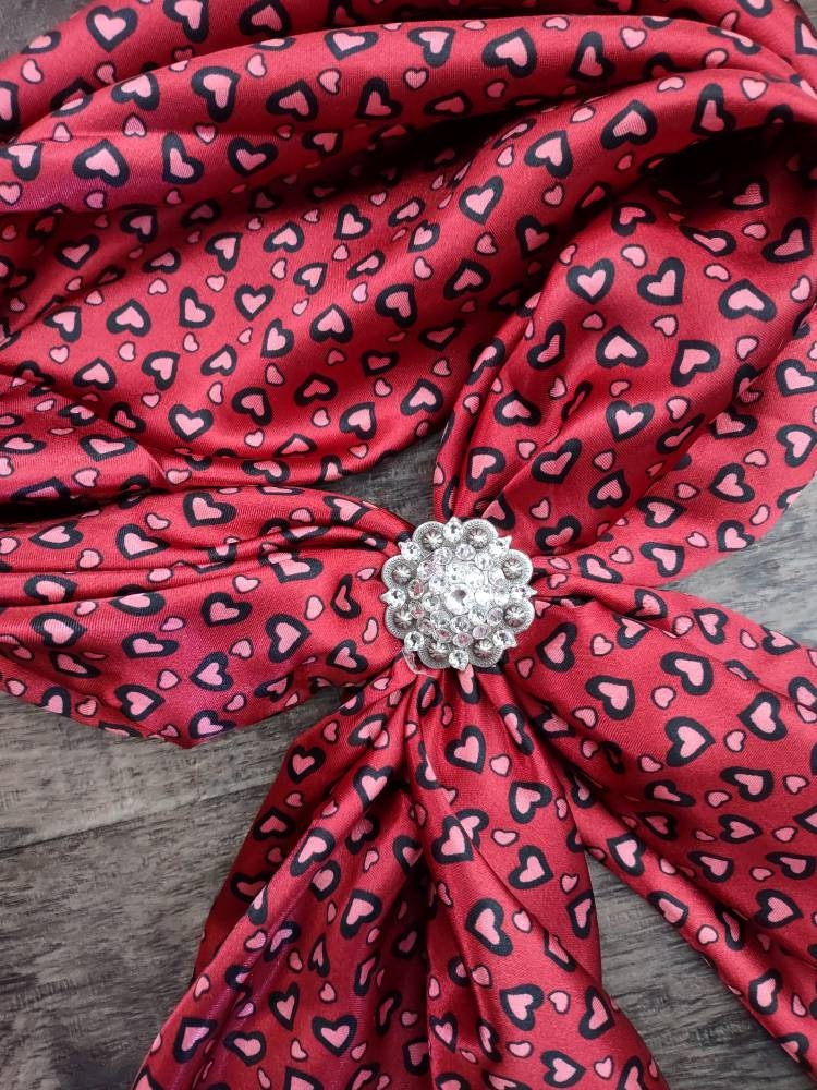 WILD RAG Valentine's red with pink hearts Cowboy Western Neck Scarf Bandanna by Double B Wild Rags