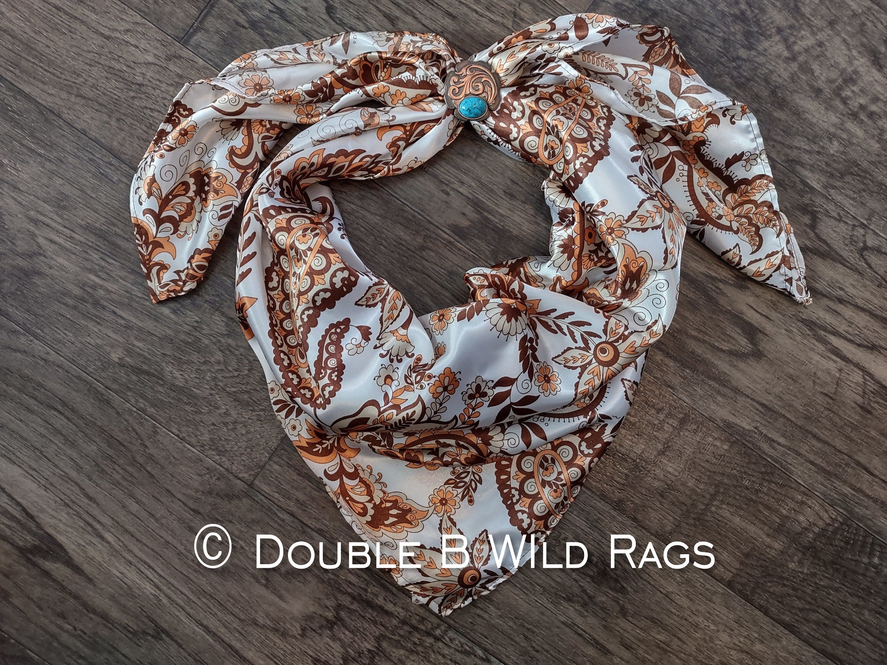 WILD RAG Vintage Paisley White, Brown, and Dark Gold Western Cowboy Ne ...