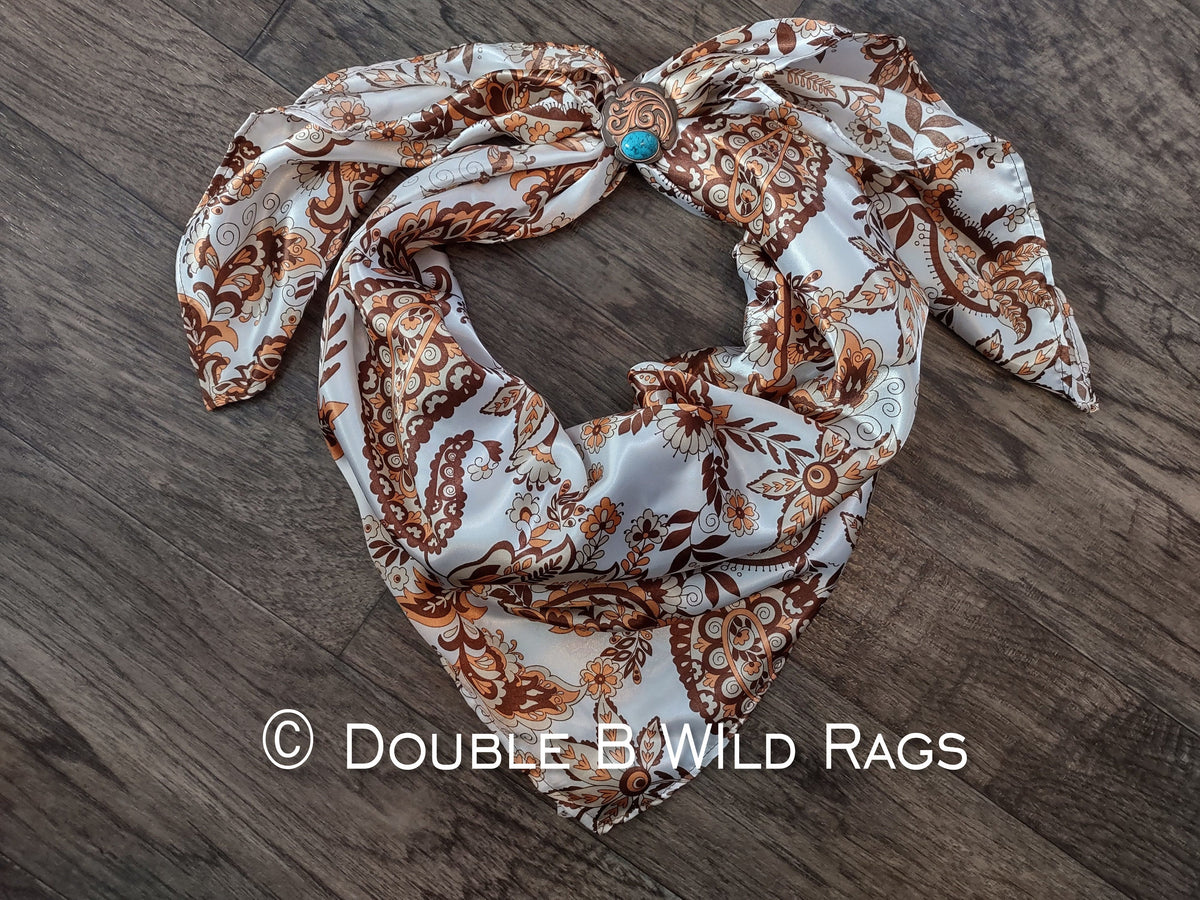 Cowboy Neck Rags WILD RAG Vintage Paisley White, Brown, and Dark Gold Western Cowboy Ne ...